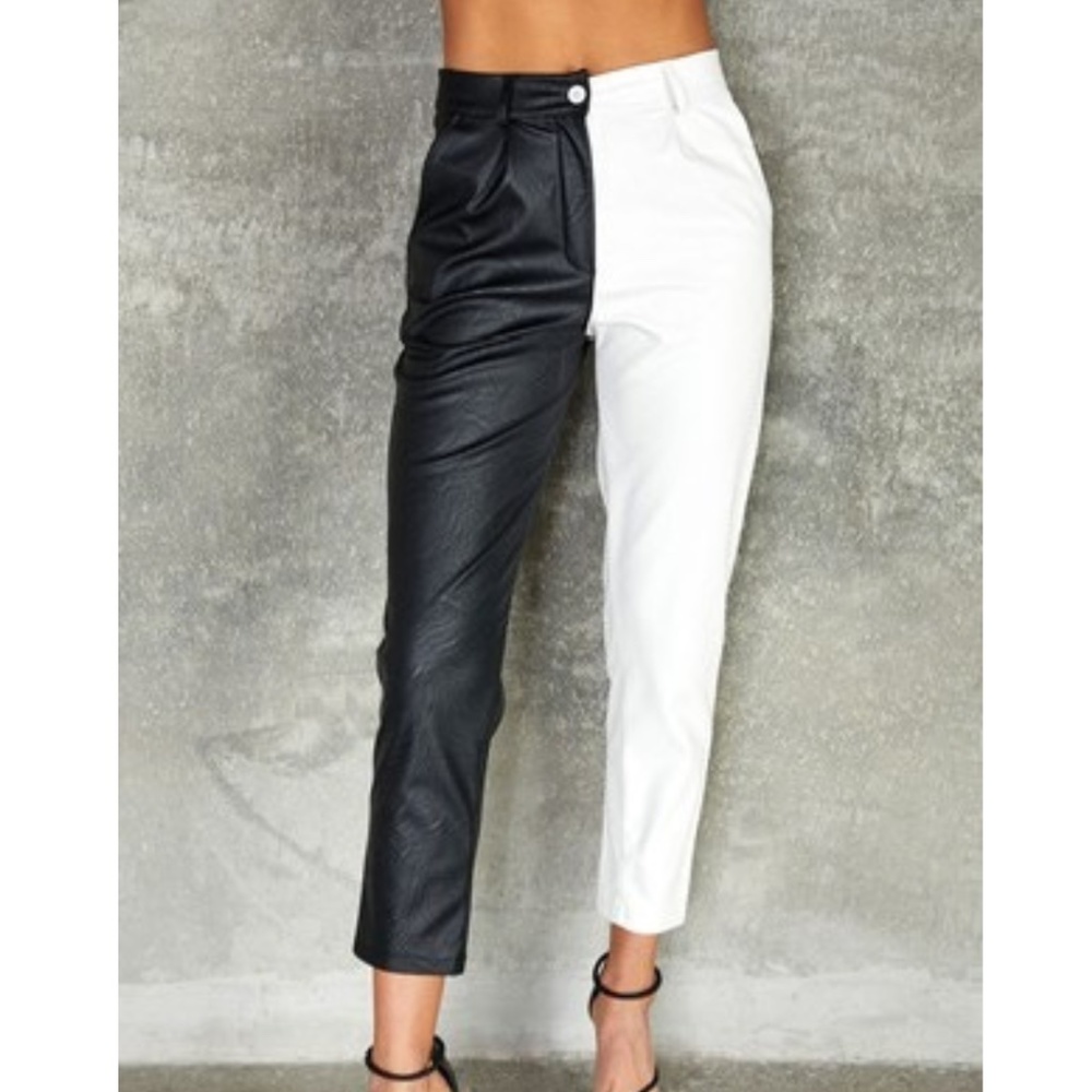 VENTI6 TWO-TONE PU CROPPED PANTS